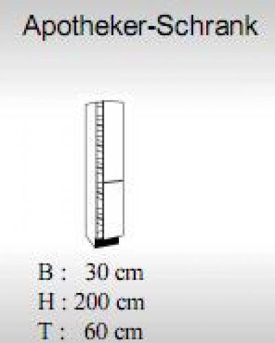 Küchen Apothekerschrank MATRIX 30x200x60cm, Weiß / Weiß Kassette