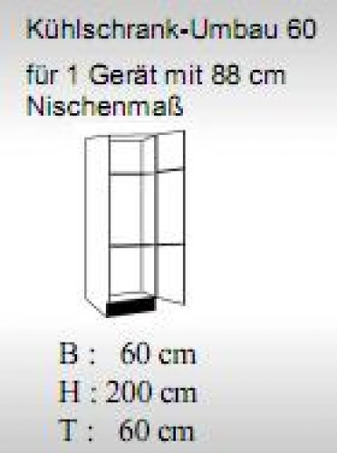 Küchen Kühlgeräteumbauschrank SANTORIN 60x200x60cm, Sonoma Eiche Dekor / Hochglanz-Weiß