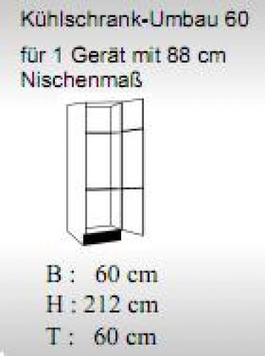 Küchen Kühlgeräteumbauschrank JUDITH 60x212x60cm, Trüffeleiche / Hochglanz-Weiß