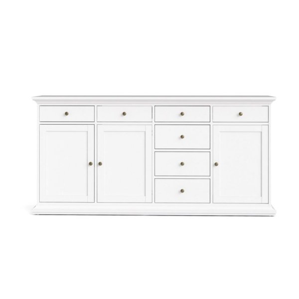 Sideboard Paris, 3 Türen und 7 Schubladen - Weiß