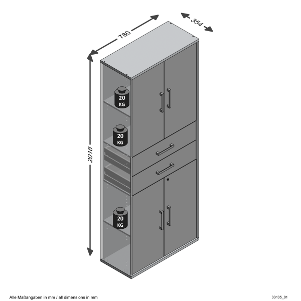 Aktenschrank DALLAS 8, Artisan Eiche/Weiß Edelglanz Nb