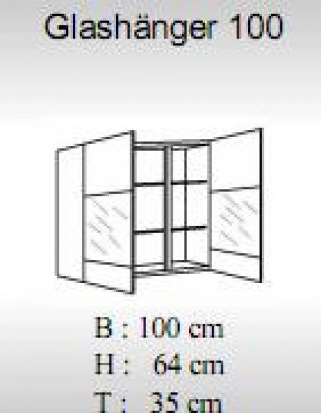 Küchen Glas-Hänger ALINA 100x64cm, Artisan Eiche Nachbildung / Hochglanz-Weiß