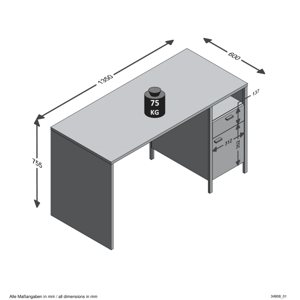 Schreibtisch IN-LOFT 1, Artisan Eiche/Stahl dunkel Nb