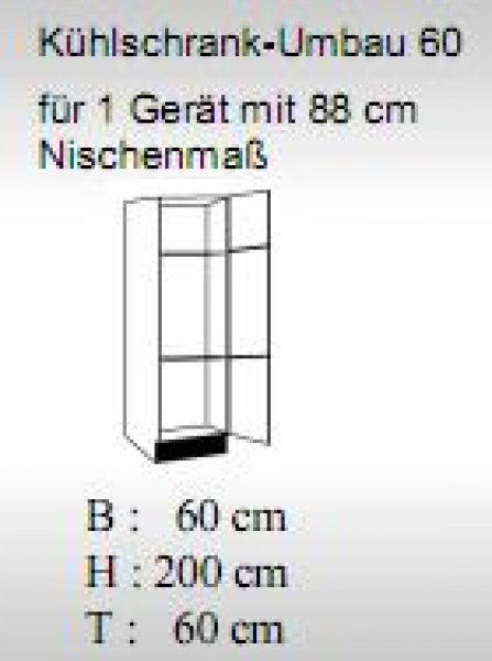 Küchen Kühlgeräteumbauschrank TOP 60x200x60cm, Weiß / Weiß