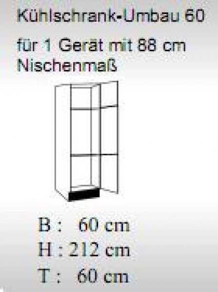 Küchen Kühlgeräteumbauschrank MARA 60x212x60cm, Weiß / Betonoptik