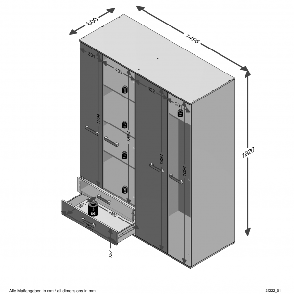 Kleiderschrank NONA 9, Sandeiche Nachbildung/Weiss/Lava/Denim